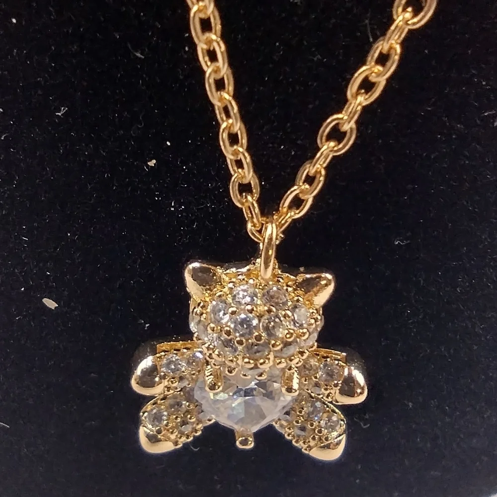 Dainty Gummy Bear Necklace for Women 14K Gold Plated Cubic Zirconia